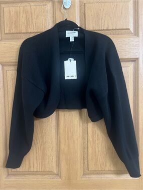 NWT Industry Republic Clothing Ribbed Open Front Cropped Shrug Cardigan Black L